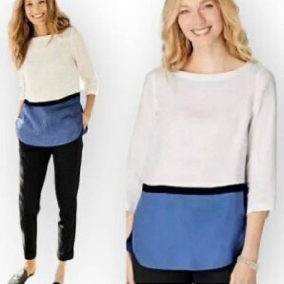 J. Jill 3/4 Sleeve 100% Linen Color Block Blouse Women's Size XS. - Picture 2 of 8